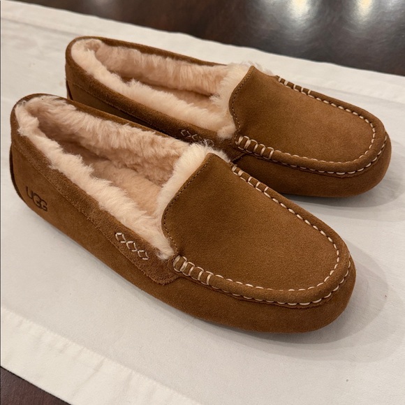 UGG Shoes - UGG Chestnut Brown Suede Shearling Lined Moccasin Slippers
